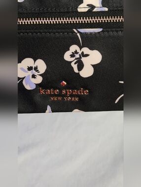 Kate Spade Black Floral Cosmetic Case EUC  2 Zipper Areas In Lid 9.5x7"